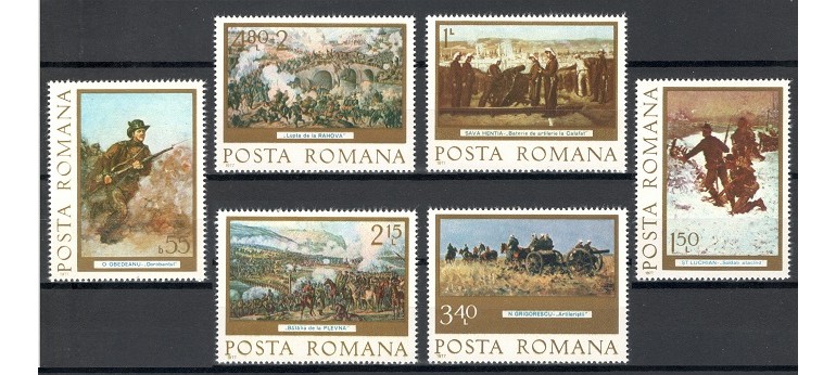 ROMANIA 1977 - 100 DE ANI DE LA RAZBOIUL PENTRU INDEPENDENTA, PICTURA - SERIE DE 6 TIMBRE - NESTAMPILATA - MNH / pictura860